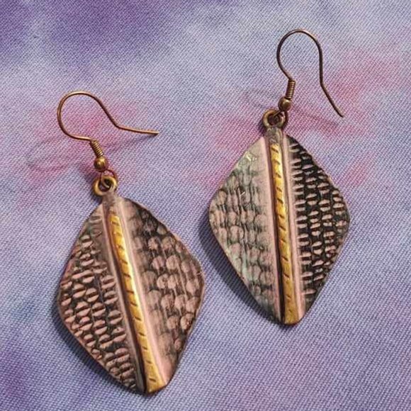 Handmade Pink and Copper Diamond Geometric Print Earrings - Picture 5 of 6